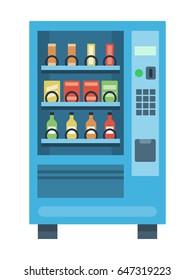 Vending machine with snacks and drinks, flat style vector illustration.