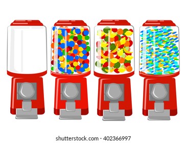 Vending machine. 
Vector Gumball machine illustration. Vintage gumball machine isolated on white. Vending machine set