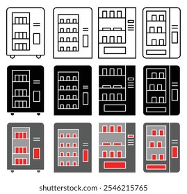 Coleção de ícones de vetor da máquina de venda automática. conjunto de ilustrações de vetor.