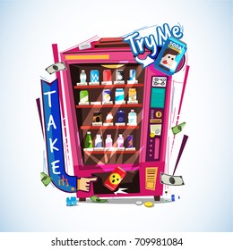Vending machine. vintage and funny style - vector illustration