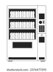 Vending machine with water bottles flat monochrome isolated vector object. Vendor with beverages. Editable black and white line art drawing. Simple outline spot illustration for web graphic design