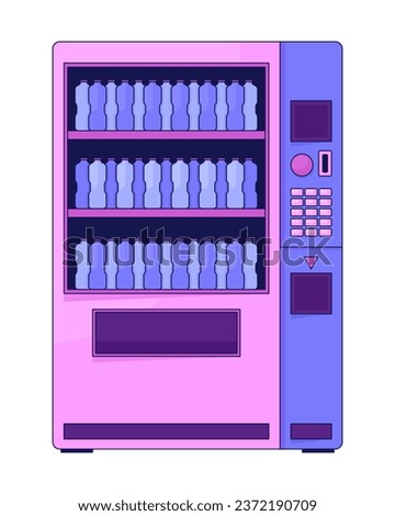 Vending machine with water bottles flat line color isolated vector object. Vendor with beverages. Editable clip art image on white background. Simple outline cartoon spot illustration for web design