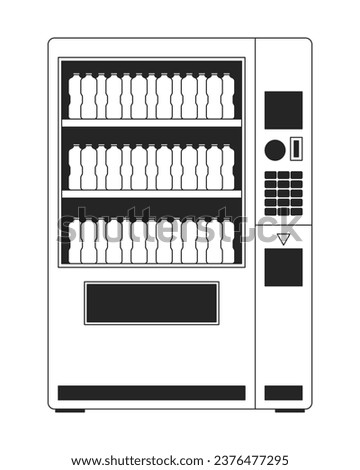 Vending machine with water bottles flat monochrome isolated vector object. Vendor with beverages. Editable black and white line art drawing. Simple outline spot illustration for web graphic design