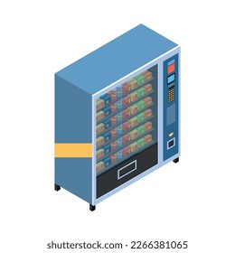 Vending machines isometric composition with isolated image of automated apparatus on blank background vector illustration
