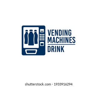 Vending machines on sale of drinks, bottled beverage and juice, logo design. Buying drinks and soda, automatic selling or sell, consumption and technology, vector design and illustration