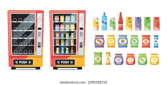 Vending Machines With Snacks And Beverages, Offering A Tempting Array Of Treats. The Hum Of Convenience, Modern Devices