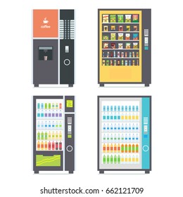 Vending machines with snacks, soda and coffee. Vector illustration