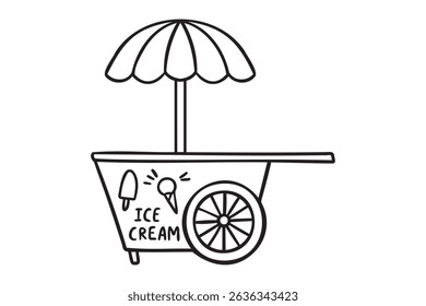 vending stall or ice cream tray icon doodle hand drawn. Outline ice cream store line drawing clipart symbol . Vector illustration