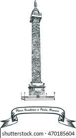 Vendome Column (Vendôme). Paris. France. Vector Illustration Isolated On White