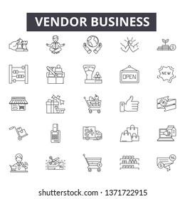 Vendor business line icons, signs set, vector. Vendor business outline concept, illustration: business,vendor,shop,market,store,retail,background