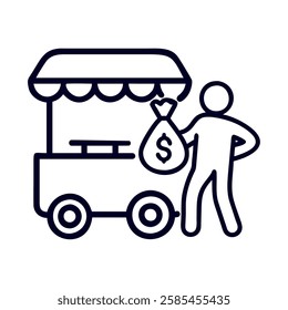 A vendor cart icon representing food business