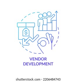 Vendor development blue gradient concept icon. Sourcing strategy abstract idea thin line illustration. Supply chain management. New suppliers. Isolated outline drawing. Myriad Pro-Bold font used