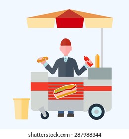 Vendor hot dogs Flat vector illustration for your design