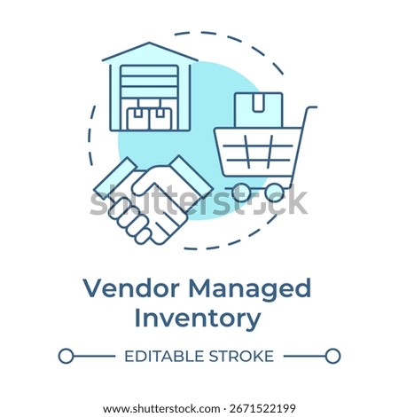 Vendor managed inventory soft blue concept icon. Supplier control of material. Resources management method. Round shape line illustration. Abstract idea. Graphic design. Easy to use in article