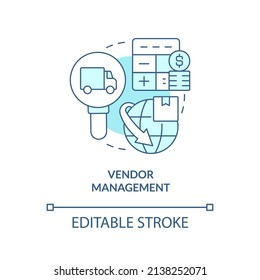 Vendor management turquoise concept icon. Corporate partnership. Business development abstract idea thin line illustration. Isolated outline drawing. Editable stroke. Arial, Myriad Pro-Bold fonts used