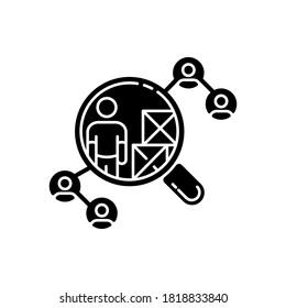 Vendor Selection Black Glyph Icon. Production Distribution Network, Logistics Silhouette Symbol On White Space. Market Research, Choosing Supplier, Product Distributor. Vector Isolated Illustration