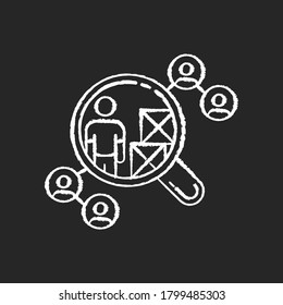 Vendor Selection Chalk White Icon On Black Background. Production Distribution Network, Logistics. Market Research, Choosing Supplier, Product Distributor. Isolated Vector Chalkboard Illustration