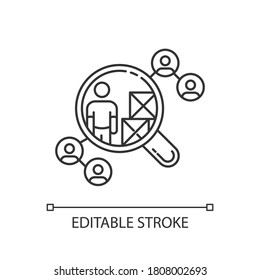 Vendor selection pixel perfect linear icon. Production distribution network, logistics thin line customizable illustration. Contour symbol. Vector isolated outline drawing. Editable stroke