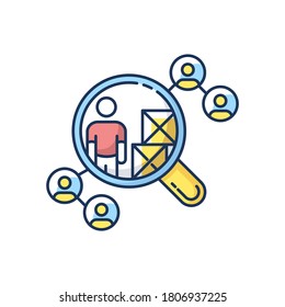 Vendor Selection RGB Color Icon. Production Distribution Network, Logistics. Market Research, Choosing Supplier, Product Distributor. Isolated Vector Illustration