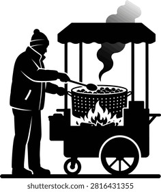 Vendor selling roasted chestnuts, winter street food, warm snack, autumn.