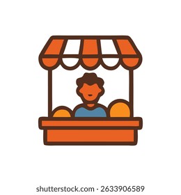 Vendor stalls with a bustling street illustration of a street vendor. Perfect for market scenes, urban lifestyle designs, and travel concepts.