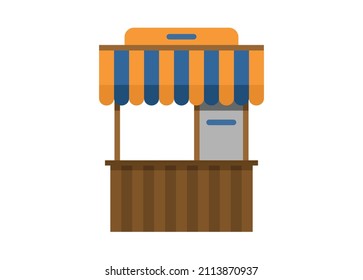Vendor wooden stall. Simple flat illustration
