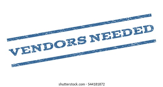 Vendors Needed watermark stamp. Text caption between parallel lines with grunge design style. Rubber seal stamp with scratched texture. Vector cobalt blue color ink imprint on a white background.