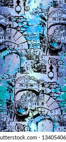Venecia illustration. Vector artwork. Seamless pattern. 