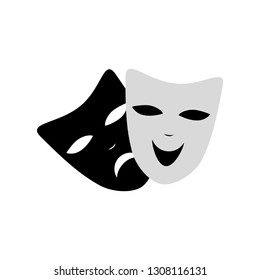 Venecian Carnival masks fun and sad isolated icon. Black and white color. Isolated. Vector illustration. Decorative element for logo, print, flyer