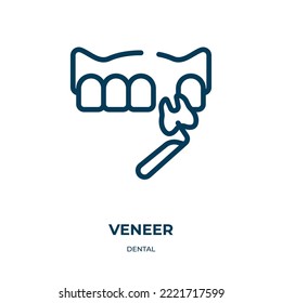 Veneer icon. Linear vector illustration from dental collection. Outline veneer icon vector. Thin line symbol for use on web and mobile apps, logo, print media.