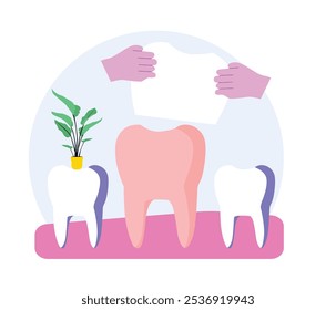 Colocação de folheado, solução de beleza dentária, estética dos dentes, serviço de odontologia cosmética, clínica ortodôntica, metáfora abstrata do sorriso de celebridade