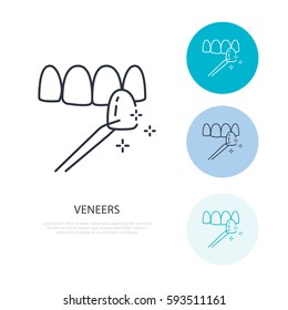 Veneers line icon. Dental care equipment sign, medical elements. Health care thin linear symbol for dentistry clinic