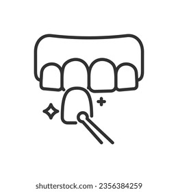 Veneers on teeth, linear icon. Dental implants. Making teeth straight and white. Line with editable stroke