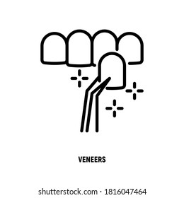 Veneers thin line icon. Dental reconstruction. Dentistry, stomatology. Vector illustration.