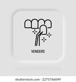 Veneers thin line icon. Dental reconstruction. Dentistry, stomatology. Vector illustration.