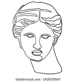 Cabeza de Venera. Logo vectorial antiguo - estatua. Antiguos elementos de estilo griego o romano. escultura hermosa cara. Ilustración de Venus Icono de estatua de Venus Estatua del retrato de la estatua femenina de Venus