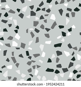 Venetian Abstract Terrazzo Texture. Gray Vector Stone Background. Terrazzo Glass Modern Texture. Mosaic Wall Granite Pattern. Marble Seamless Ceramic Design. Glass Interior Irregular Print. Floor Art