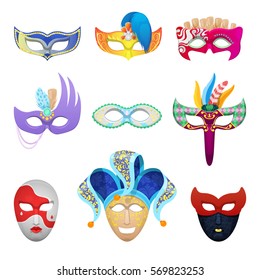 Venetian Carnival Face Masks Set for Traditional Masquerade Isolated. Vector illustration