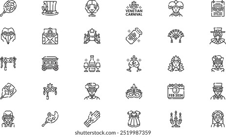 Venetian carnival icons High-Quality Vector Icons Collection with Editable Stroke. Ideal for Professional and Creative Projects.