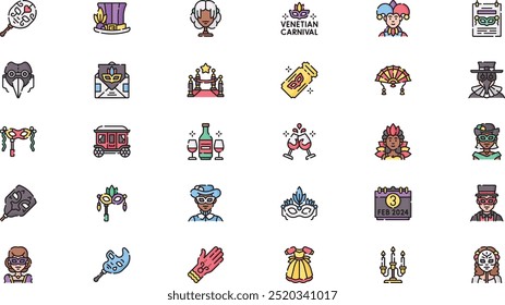 Venetian carnival icons High-Quality Vector Icons Collection with Editable Stroke. Ideal for Professional and Creative Projects.