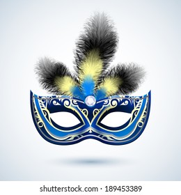 Venetian carnival mardi gras colorful party mask with decoration and feathers vector illustration