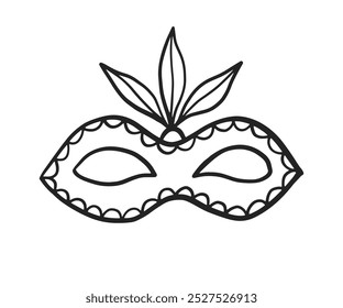 Venetian Carnival Mask Outline Doodle Icon Element for Masquerade, Party, Festival. Ilustração de vetor de esboço desenhado à mão