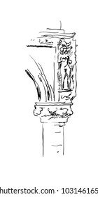Venetian column pillar hand drawn sketch, for Venice architecture elements and travel business  design 