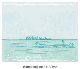 Venetian gondola. retro style card. vector illustration.