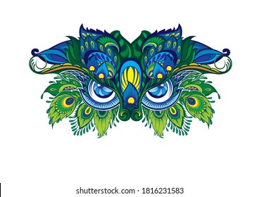 Venetian mask covered with peacock feathers  and eye