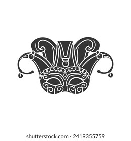 Venetian Mask Icon Silhouette Illustration. Carnival Vector Graphic Pictogram Symbol Clip Art. Doodle Sketch Black Sign.