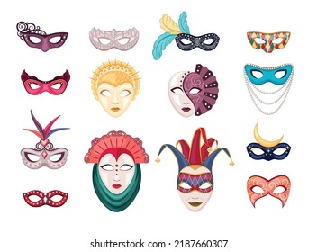 venetian mask. performance fashioned costumes masks for faces holiday decoration. Vector illustrations