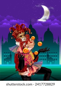 A Venetian masked model posed during the night of the Carnival in Venice