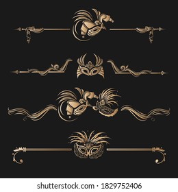 Venetian masquerade vintage set of lace elements. Vector illustration for invitation or poster template.