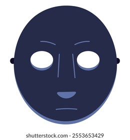 Venetian Moretta mask for Mardi Gras holiday. Black carnival masque with round shape. Masquerade, theater disguise accessory for hiding face. Flat isolated vector illustration on white background